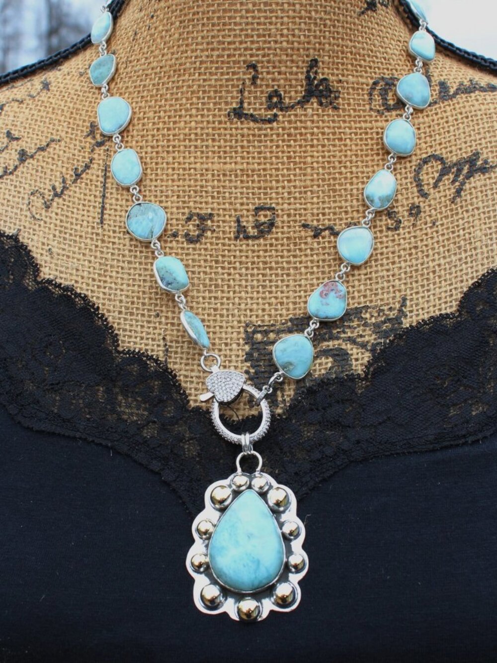 Bold Larimar Necklace with Pave Clasp